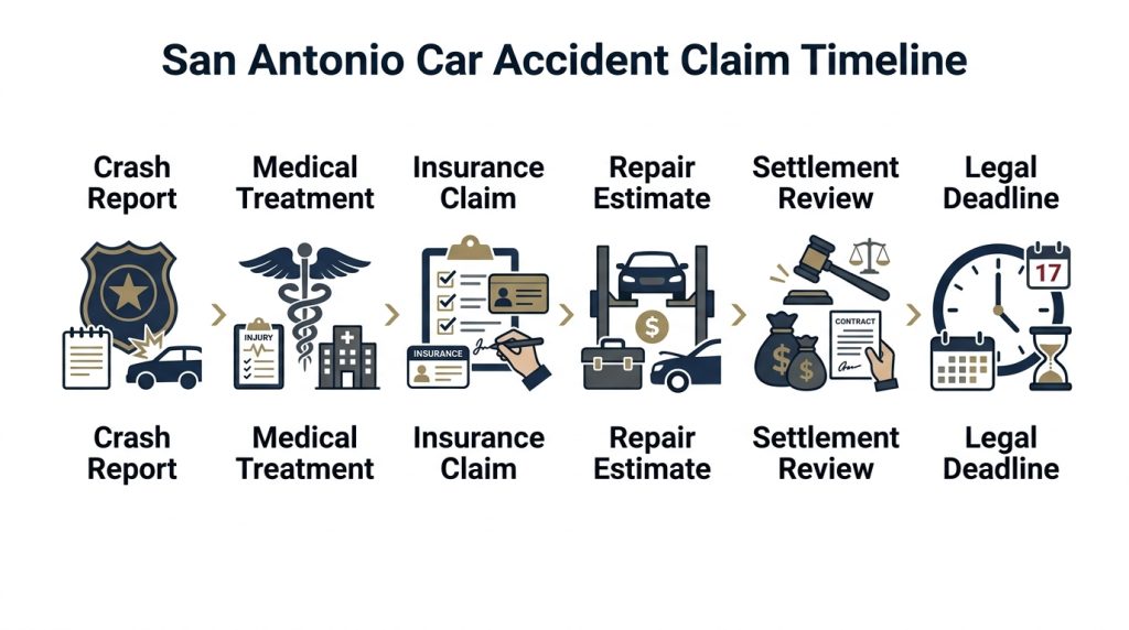 San Antonio car accident claim timeline from crash report to settlement review