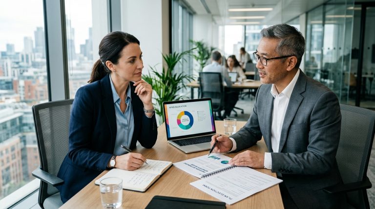 Professional reviewing 401(k) contribution and investment choices