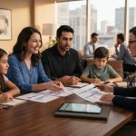 Family reviewing comprehensive financial plan with advisor