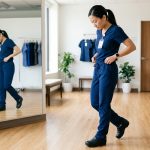Tall healthcare worker wearing properly fitted scrub pants