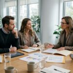 Couple reviewing a financial plan and long-term savings goals with an advisor