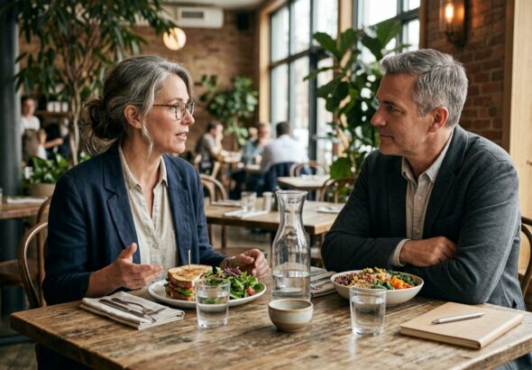 Professionals having a business lunch meeting at a restaurant