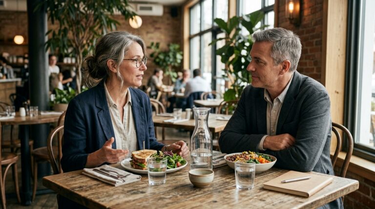 Professionals having a business lunch meeting at a restaurant